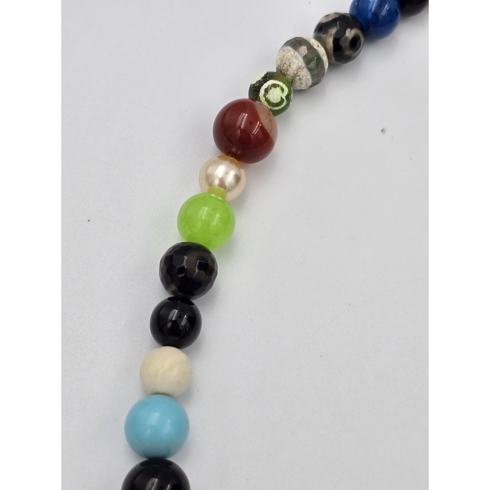 Colorful Multi Gem Stone Beaded Necklace Turquoise Style Center Bead - Picture 6 of 12